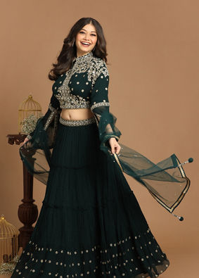 Mohey Women Dark Green Lehenga image number 0