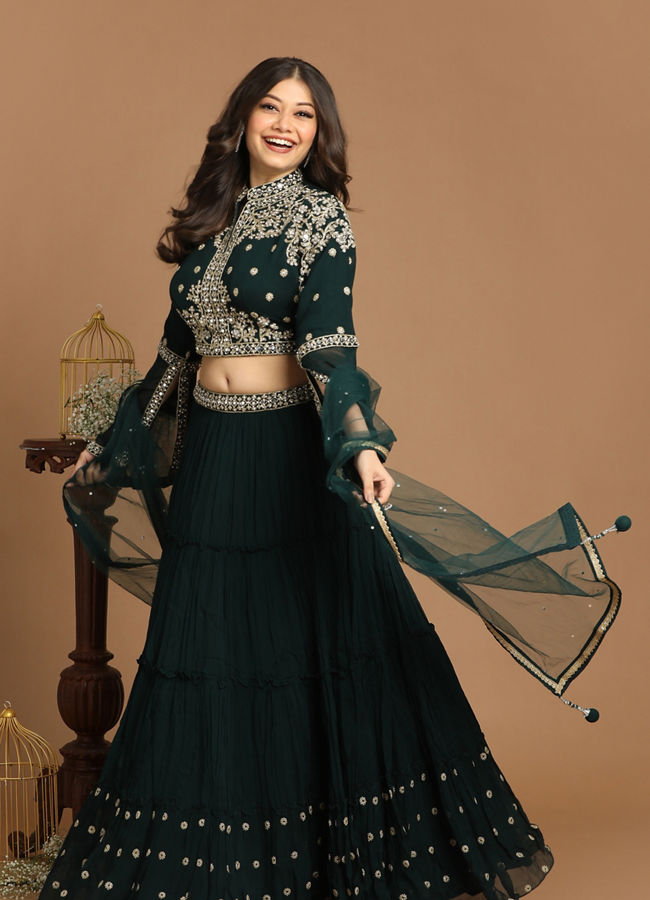 Mohey Women Dark Green Lehenga image number 0