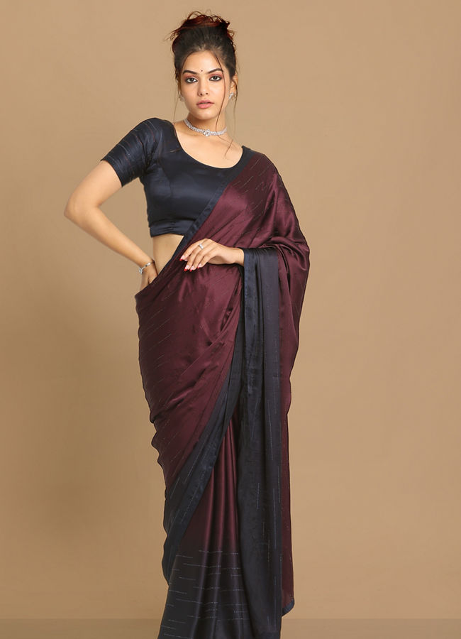 alt message - Mohey Women Gorgeous Wine And Indigo Saree image number 0