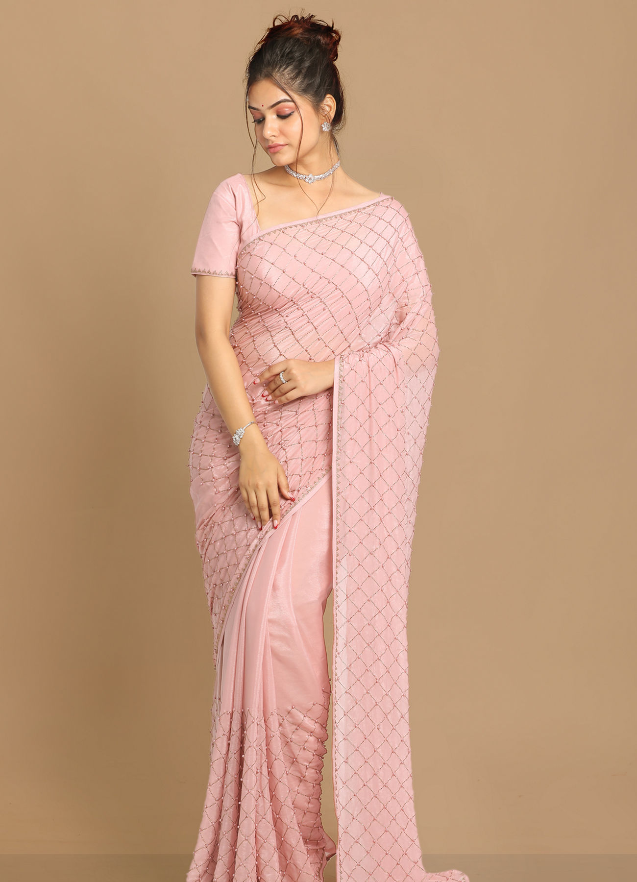 Mohey Women Princessy Pink Saree