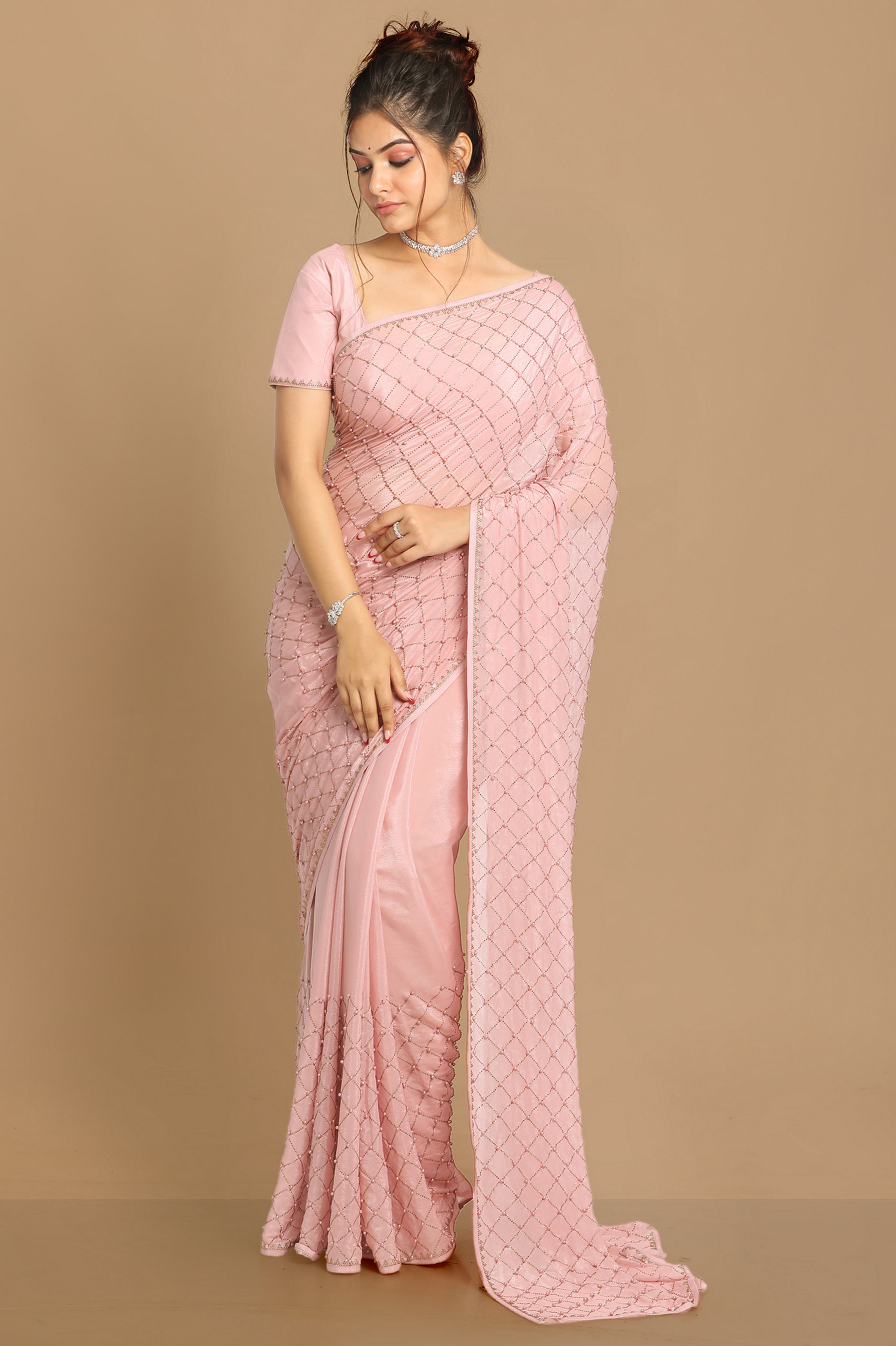 Mohey Women Princessy Pink Saree