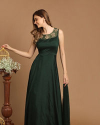 Mohey Women Impressive Bottle Green Gown