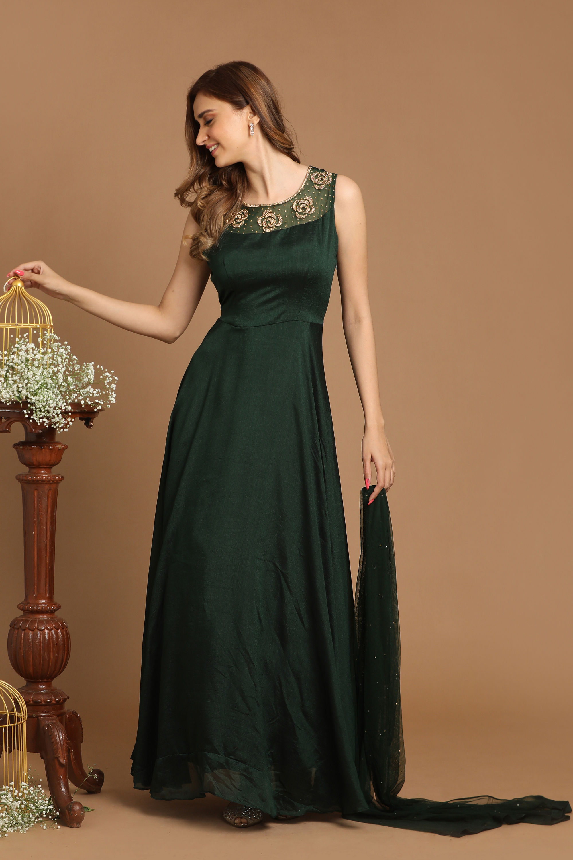 Mohey Women Impressive Bottle Green Gown