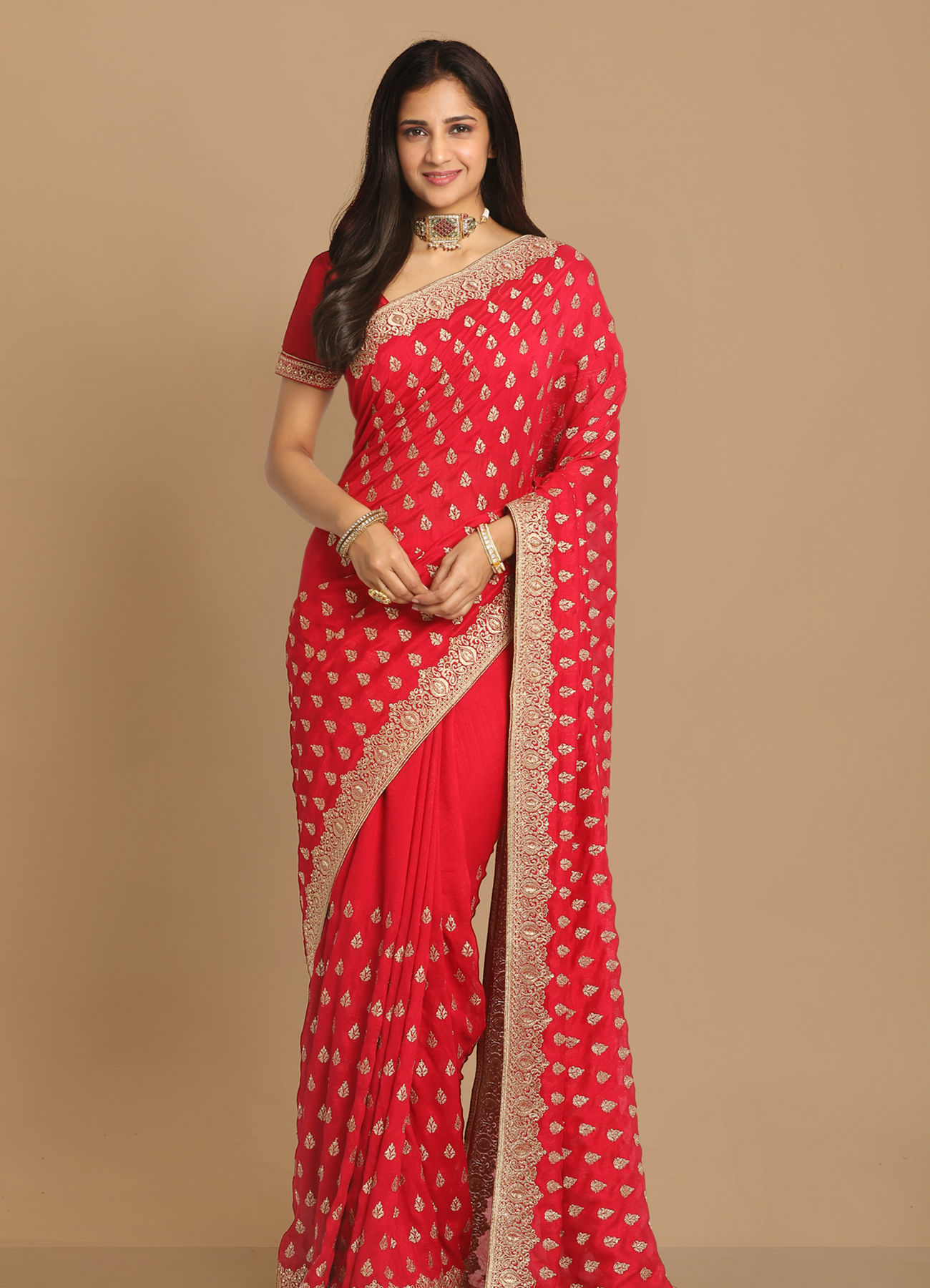 Mohey Women Enigmatic Rani Pink Saree