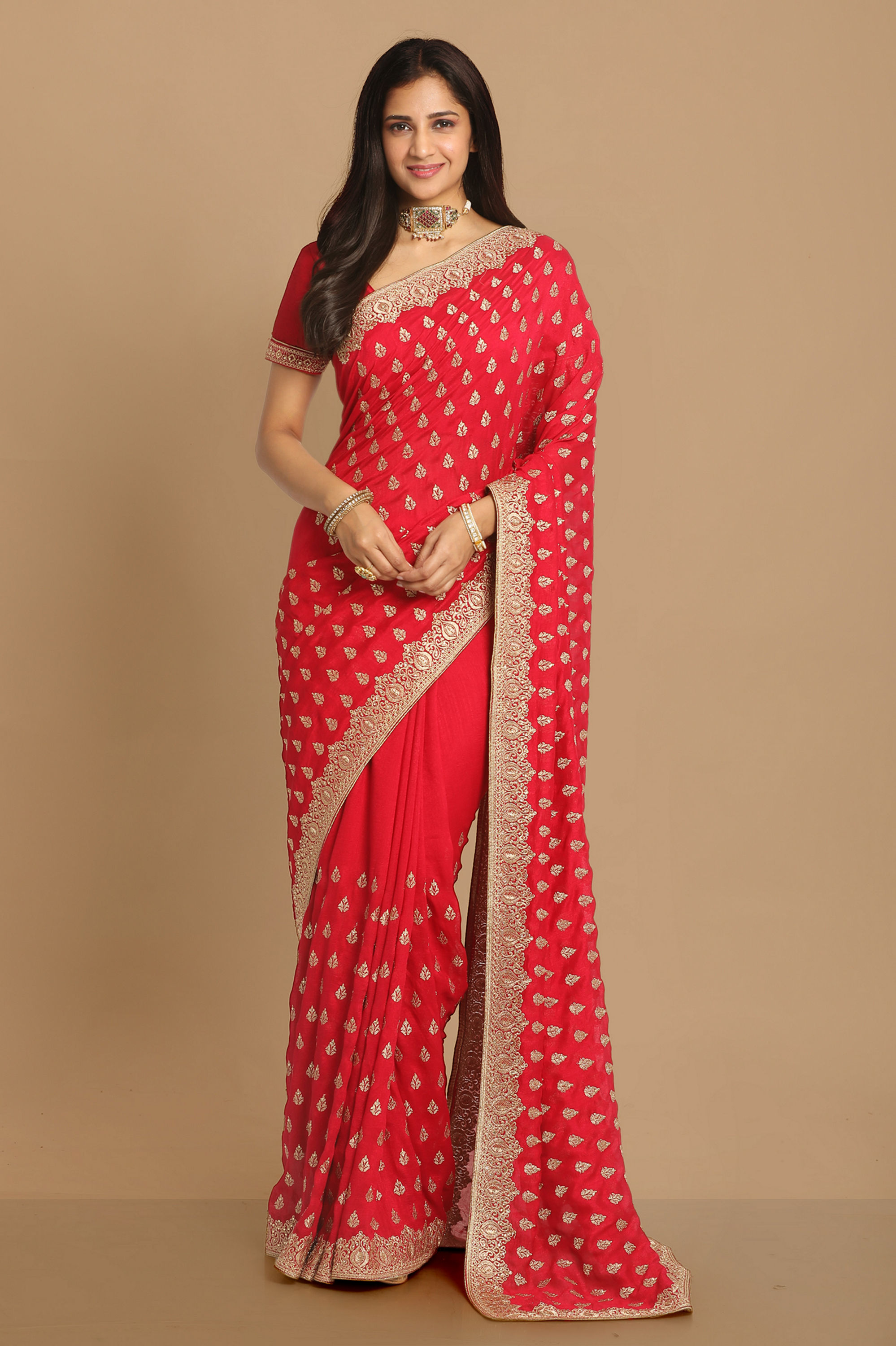 Mohey Women Enigmatic Rani Pink Saree