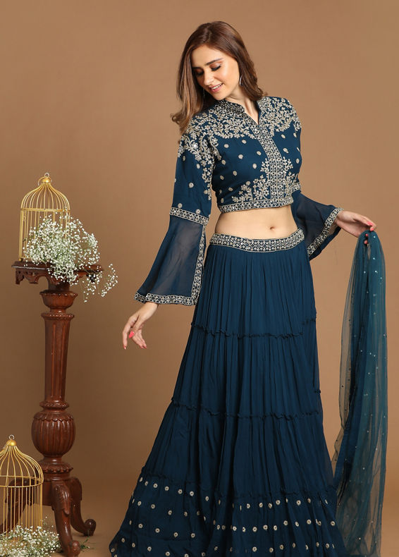 Mohey Women Glamorous Dark Blue Lehenga
