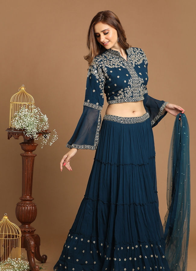 Mohey Women Glamorous Dark Blue Lehenga image number 0