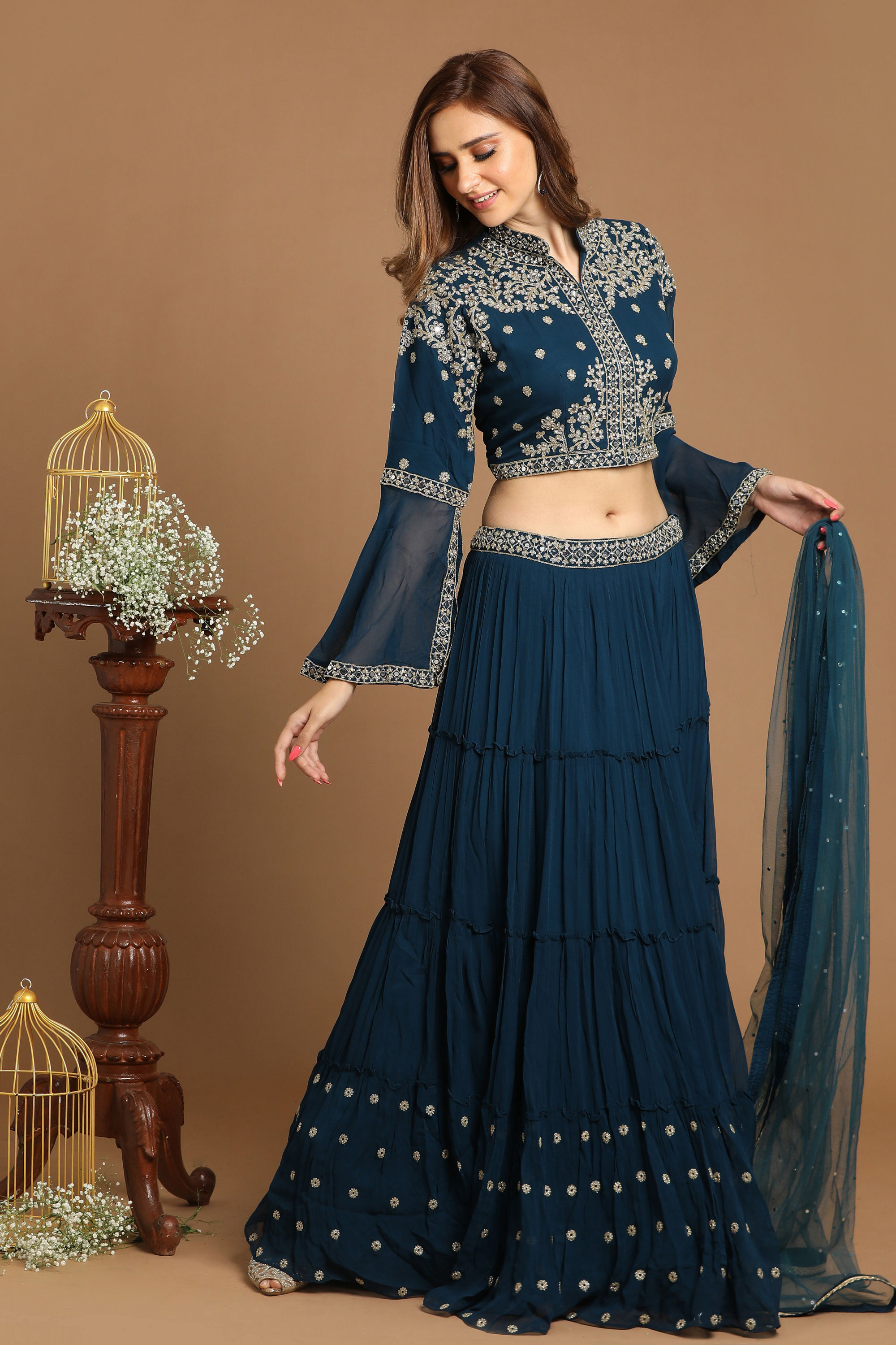 Mohey Women Glamorous Dark Blue Lehenga