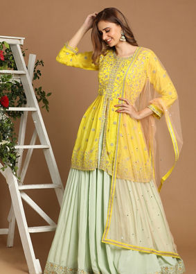 Mohey Women Bright Yellow Fusion Lehenga