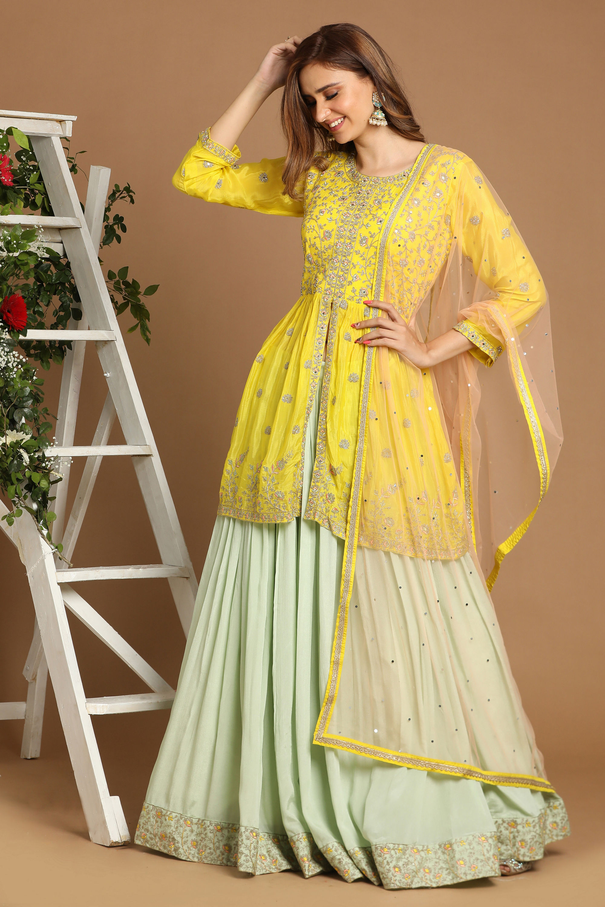 Mohey Women Bright Yellow Fusion Lehenga