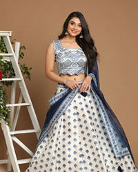 Mohey Women Sublime White And Blue Lehenga