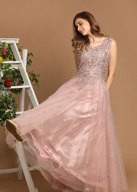 Pink Net Gown With Embroidery image number 1