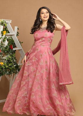 Pink Organza Stitched Suit image number 0