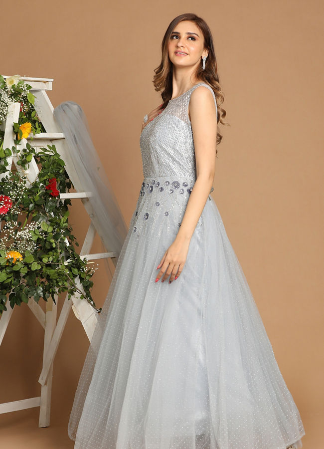 Buy Gleaming Grey Gown Online in the USA Mohey Gown for Women