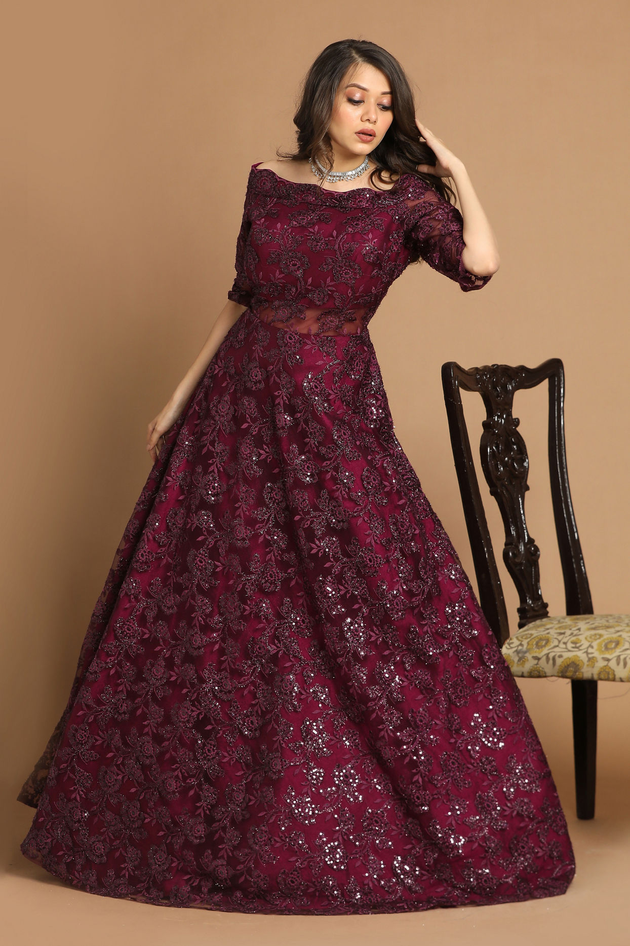 Off Shoulder Purple Gown image number 2