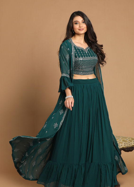 Mohey Women Bottle Green Stitched Suit