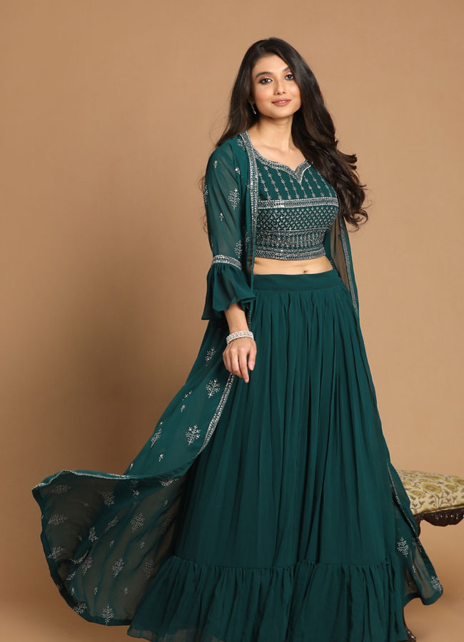 Mohey Women Bottle Green Stitched Suit