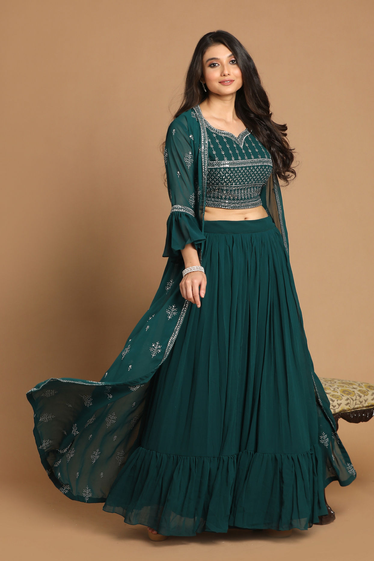 Mohey Women Bottle Green Stitched Suit