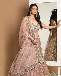 Mohey Women Embellished Rosy Pink Bridal Lehenga