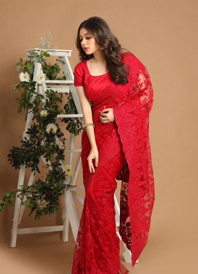 Mohey Women Rani Pink Net Saree