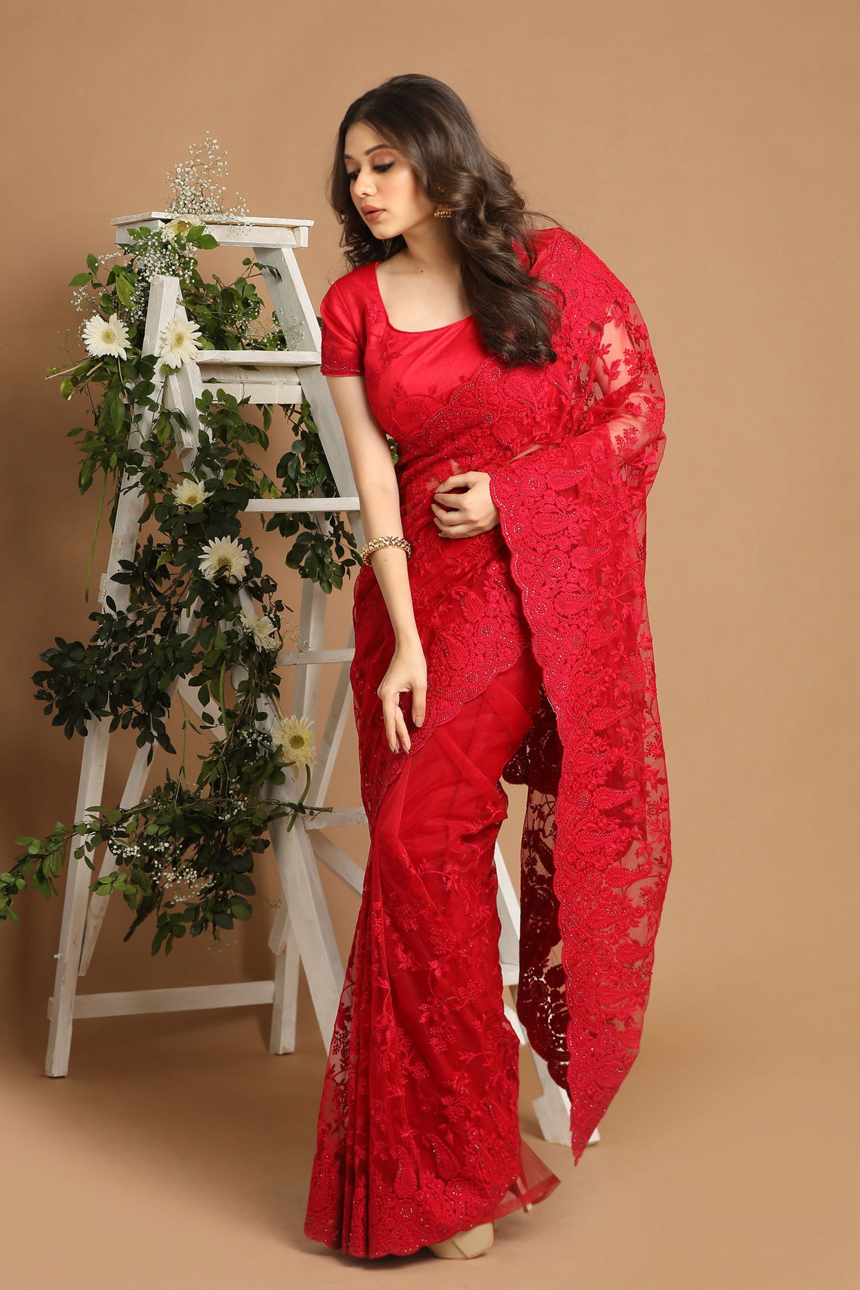 Mohey Women Rani Pink Net Saree