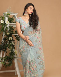 Mohey Women Light Blue Net Saree