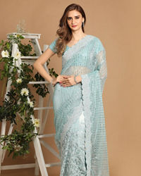 Mohey Women Light Blue Net Saree