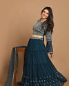 alt message - Mohey Women Classy Blue Lehenga image number 0