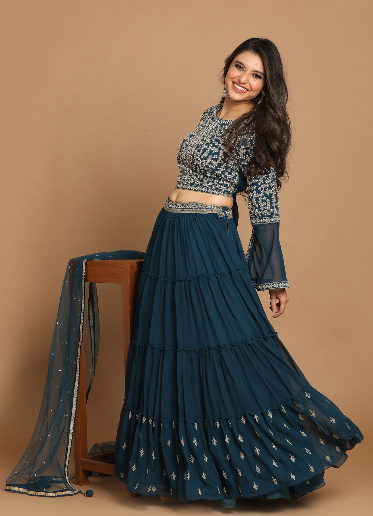 Mohey Women Classy Blue Lehenga