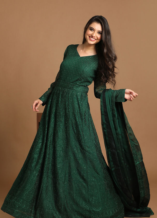 Mohey Women Classy Bottle Green Gown image number 2