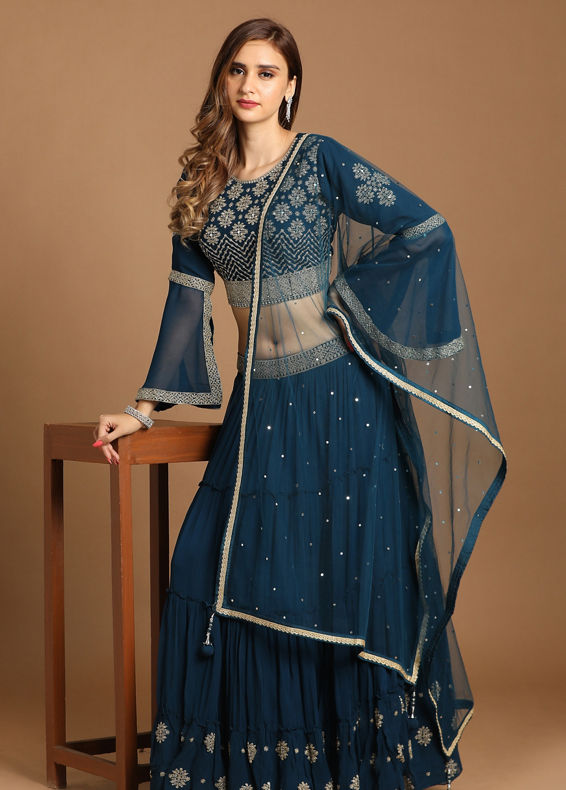 Mohey Women Fabulous Blue Lehenga