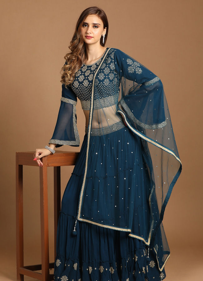 Mohey Women Fabulous Blue Lehenga
