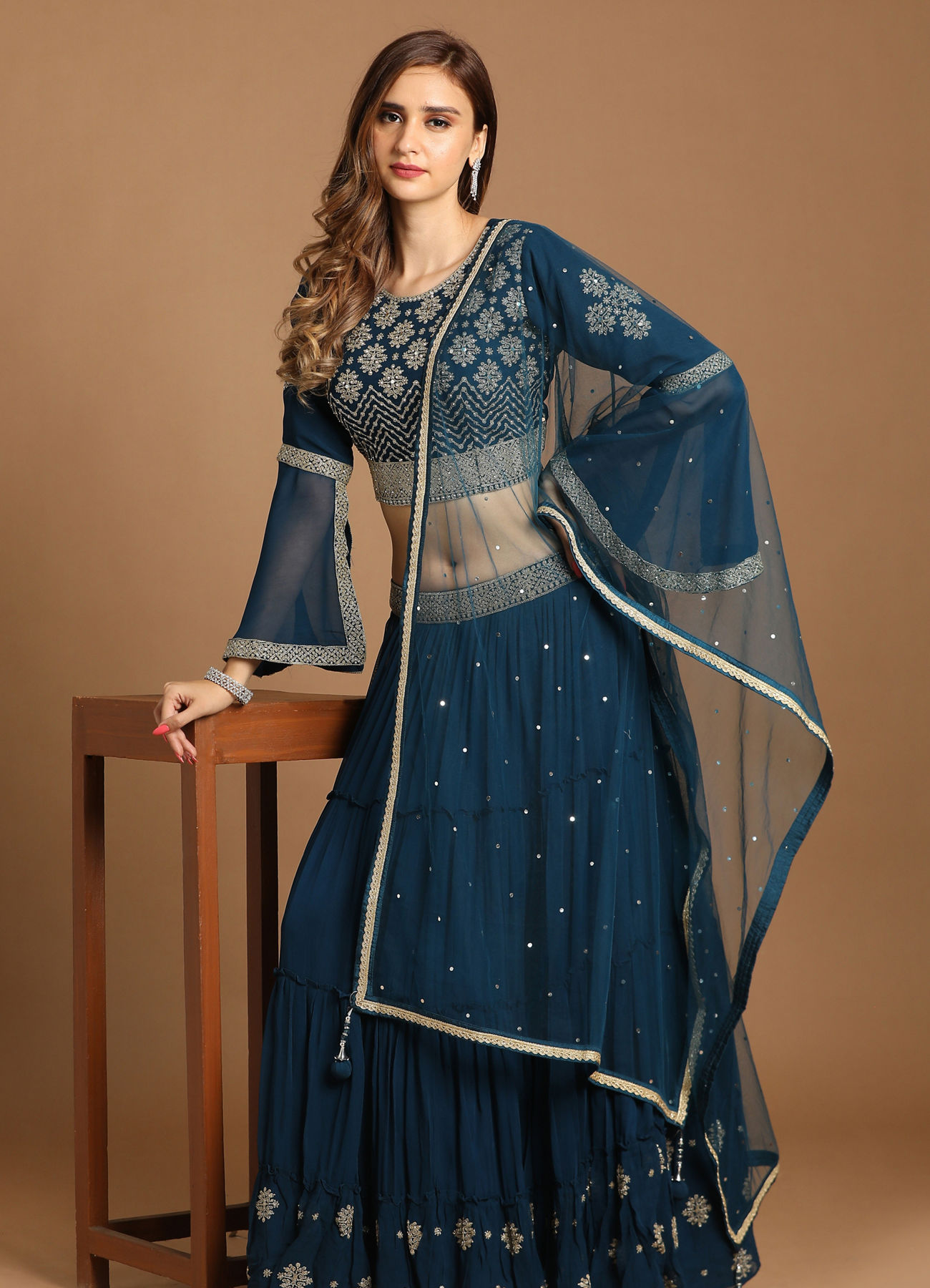 Mohey Women Fabulous Blue Lehenga
