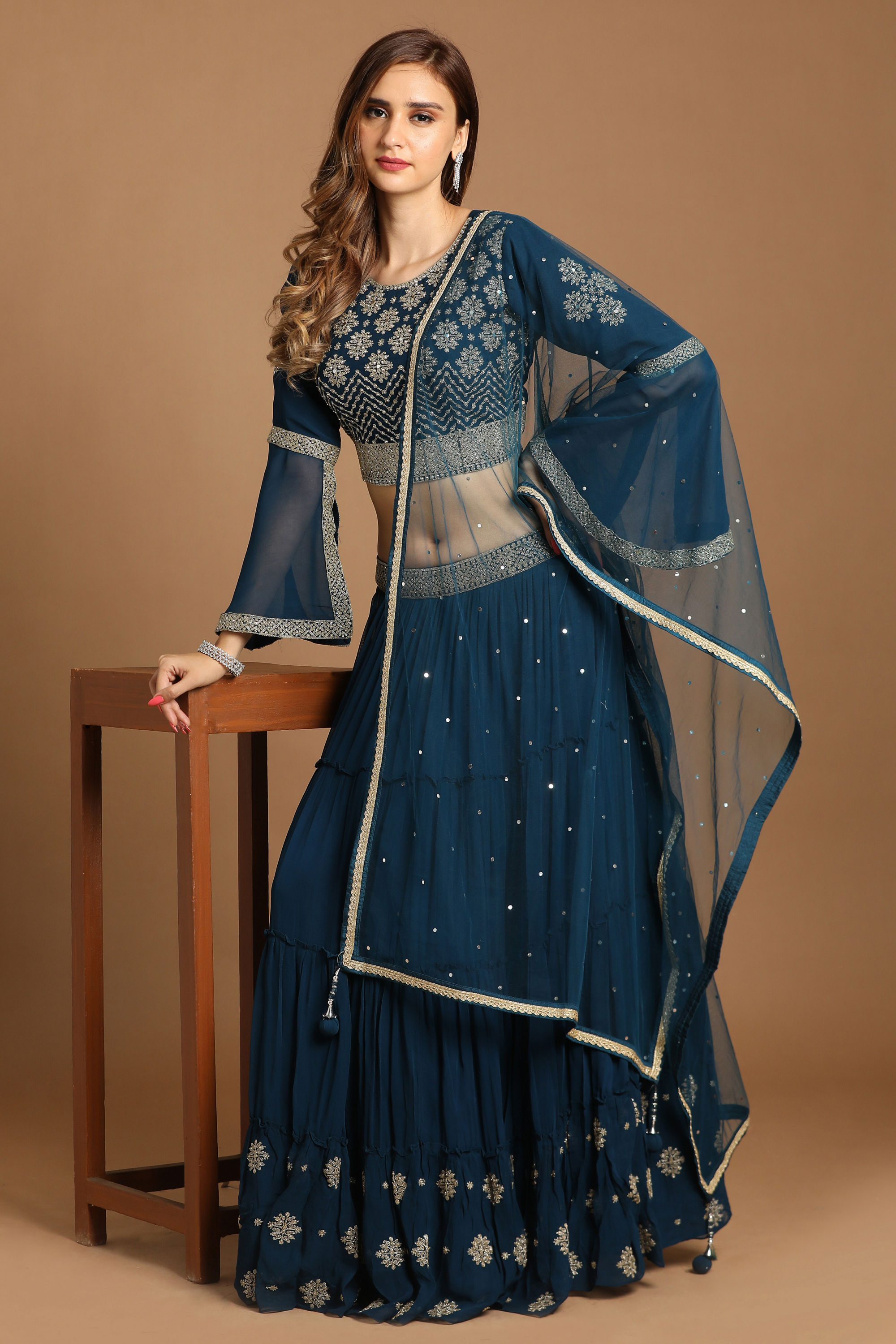 Mohey Women Fabulous Blue Lehenga