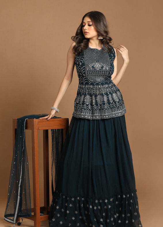 Mohey Women Vibrant Blue Fusion Lehenga