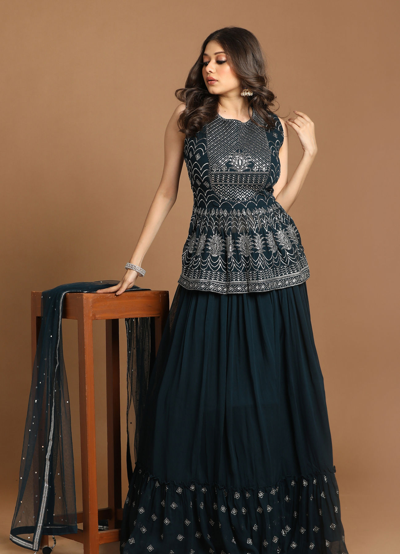 Mohey Women Vibrant Blue Fusion Lehenga