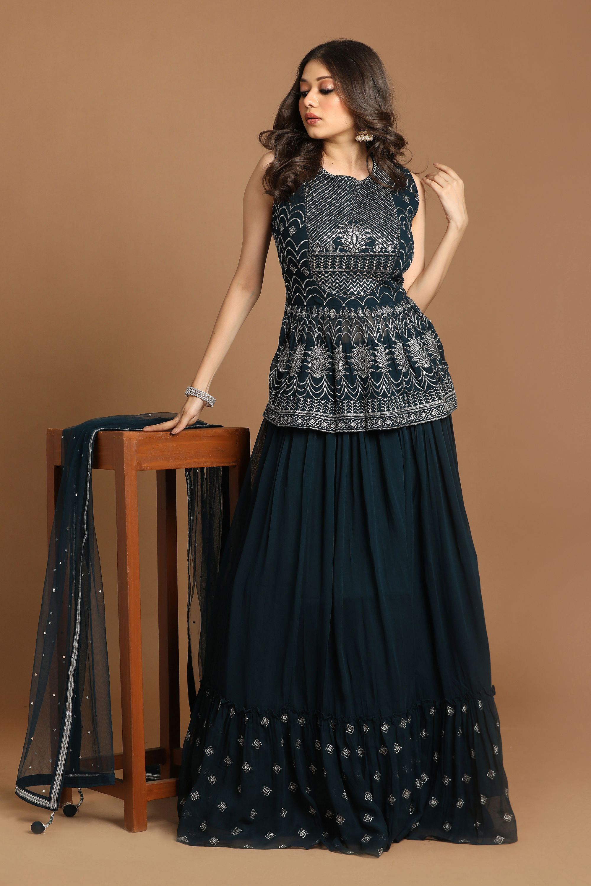 Mohey Women Vibrant Blue Fusion Lehenga