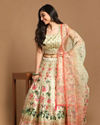 Glimmery Green Floral Print Lehenga image number 0