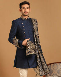 Manyavar Men Dark Blue Indo Western With Dupatta