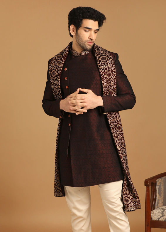 Manyavar Men Maroon Indo Western With Dupatta