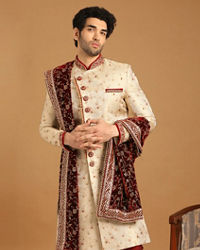 Manyavar Men Contemporary Biscuit Color Sherwani