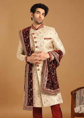 Contemporary Biscuit Color Sherwani image number 1