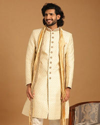 Manyavar Men Luxe Cream Color Sherwani