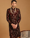 Manyavar Men Elegant Maroon Velvet Sherwani