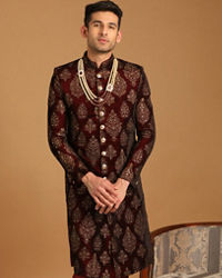 Manyavar Men Elegant Maroon Velvet Sherwani