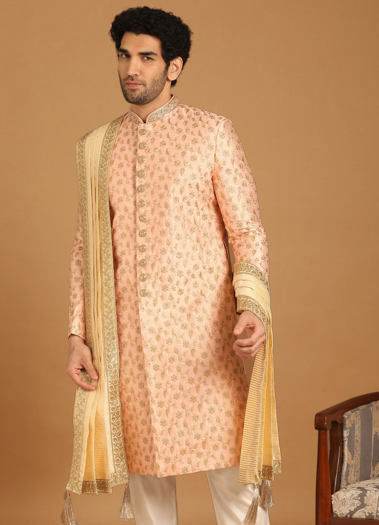 Manyavar Men Classy Light Pink Sherwani