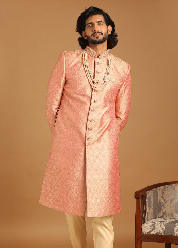 Manyavar Men Elegant Rani Pink Sherwani