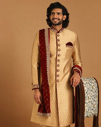 Manyavar Men Fawn Groom Sherwani