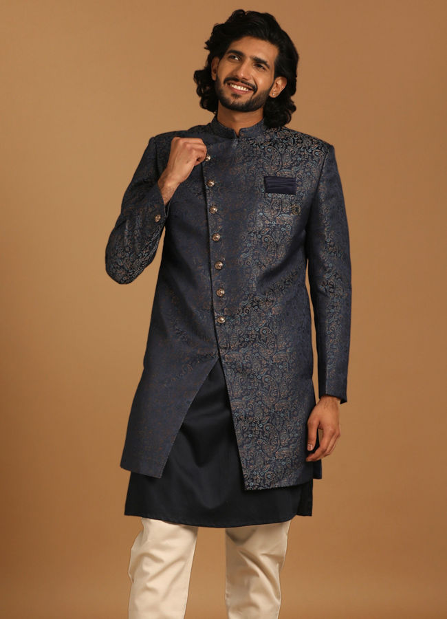 alt message - Manyavar Men Flattering Feroze Indo Western image number 1