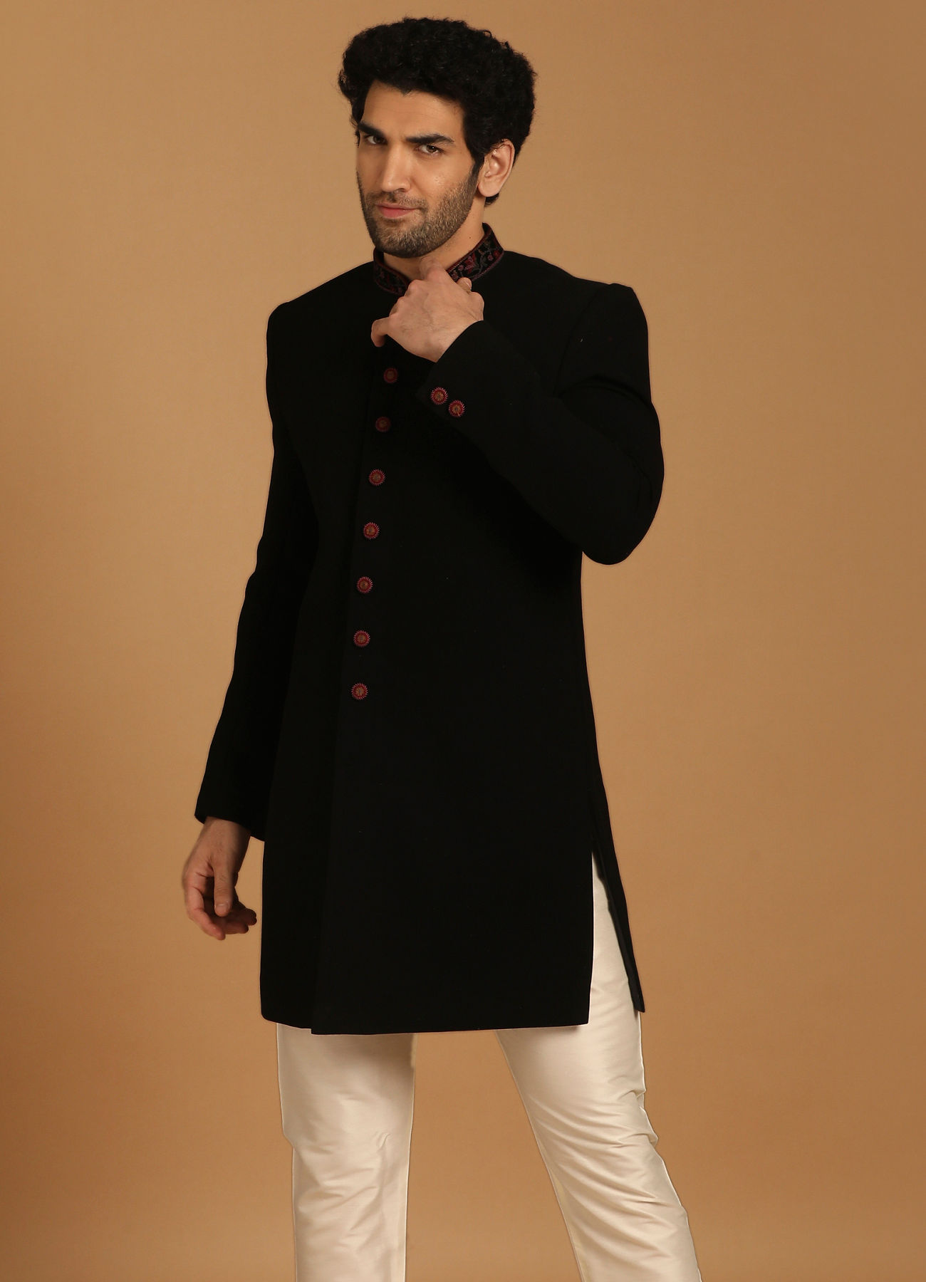 Manyavar Men Black Indo Western With Dupatta